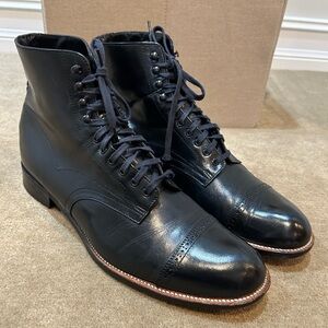 Stacy Adams Black Leather Cap-Toe Lace-Up Boots Size 11D